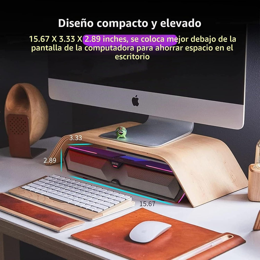 Edifier Barra de sonido de computadora MG300: altavoces fuertes con graves profundos - Interruptor RGB Micrófono incorporado para altavoces de juegos Bluetooth inalámbrico 5.3 y adaptador USB Barra de