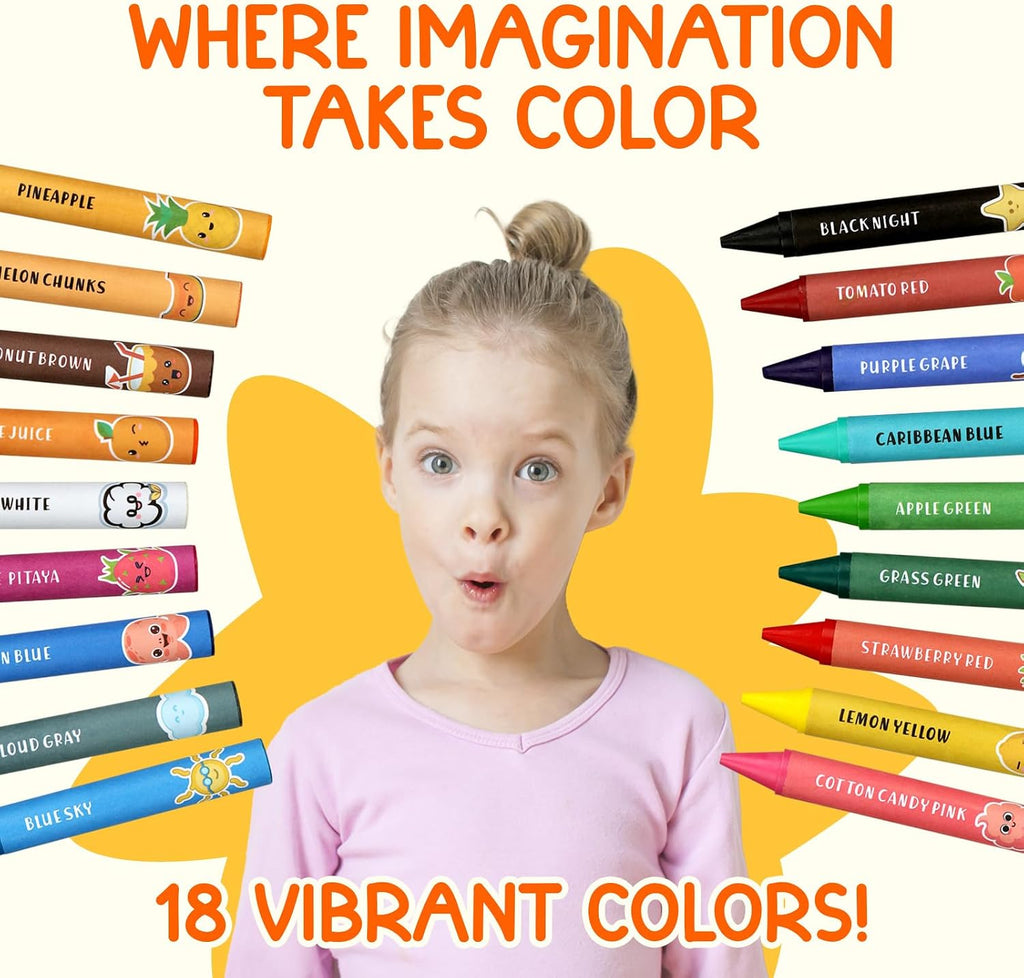 ZENO Crayones jumbo de 18 colores, no tóxicos y lavables para niños pequeños (1-3) y niños (4-8), crayones grandes fáciles de sostener, perfectos para viajes, arte y actividades de la primera infancia