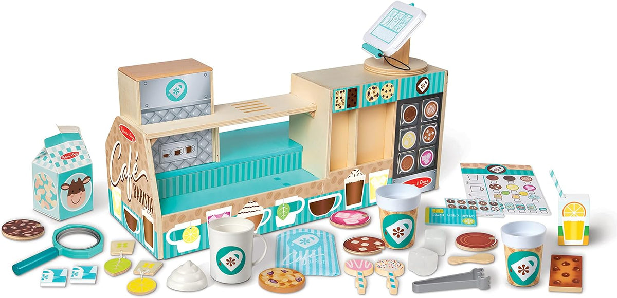 Melissa & Doug Cafetería Coffee Shop Barista de Madera (35 Piezas) - Certificado FSC