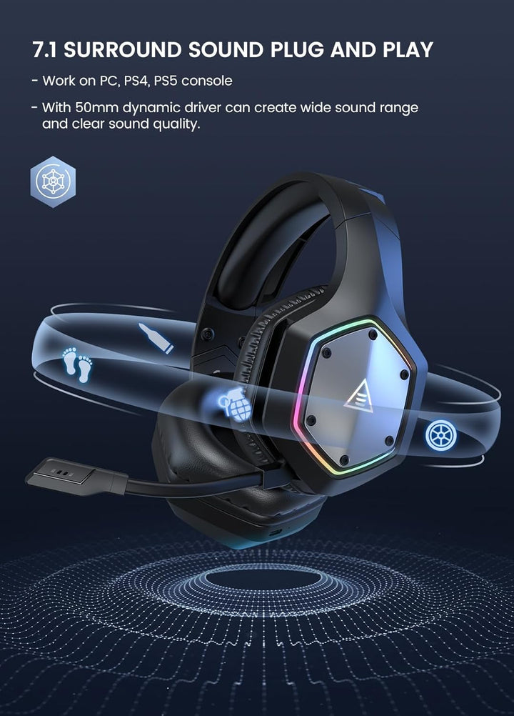 EKSA - Auriculares inalámbricos para juegos, auriculares USB con mi...