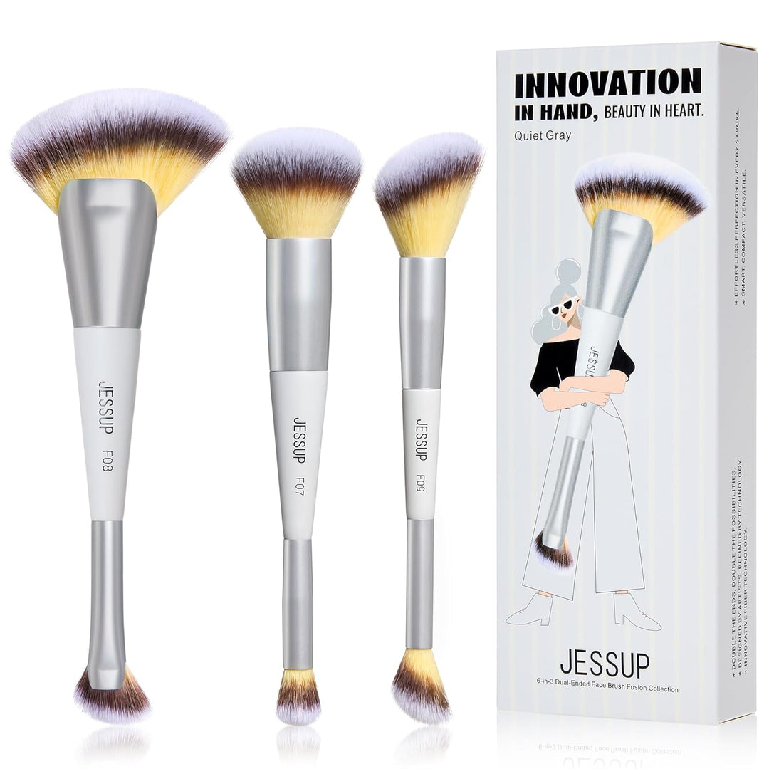Jessup Juego de 3 brochas de maquillaje facial de doble cara para b...