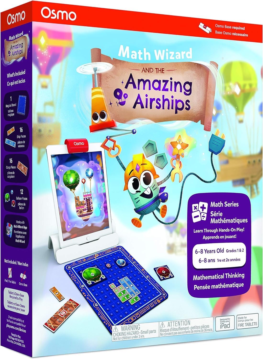 Osmo - Math Wizard and The Amazing Airships Games iPad & Fire Tablet-edades 6-8/Grados 1-2-Bases de multiplicación-Curriculum-Inspired-STEM Base de juguete requerida