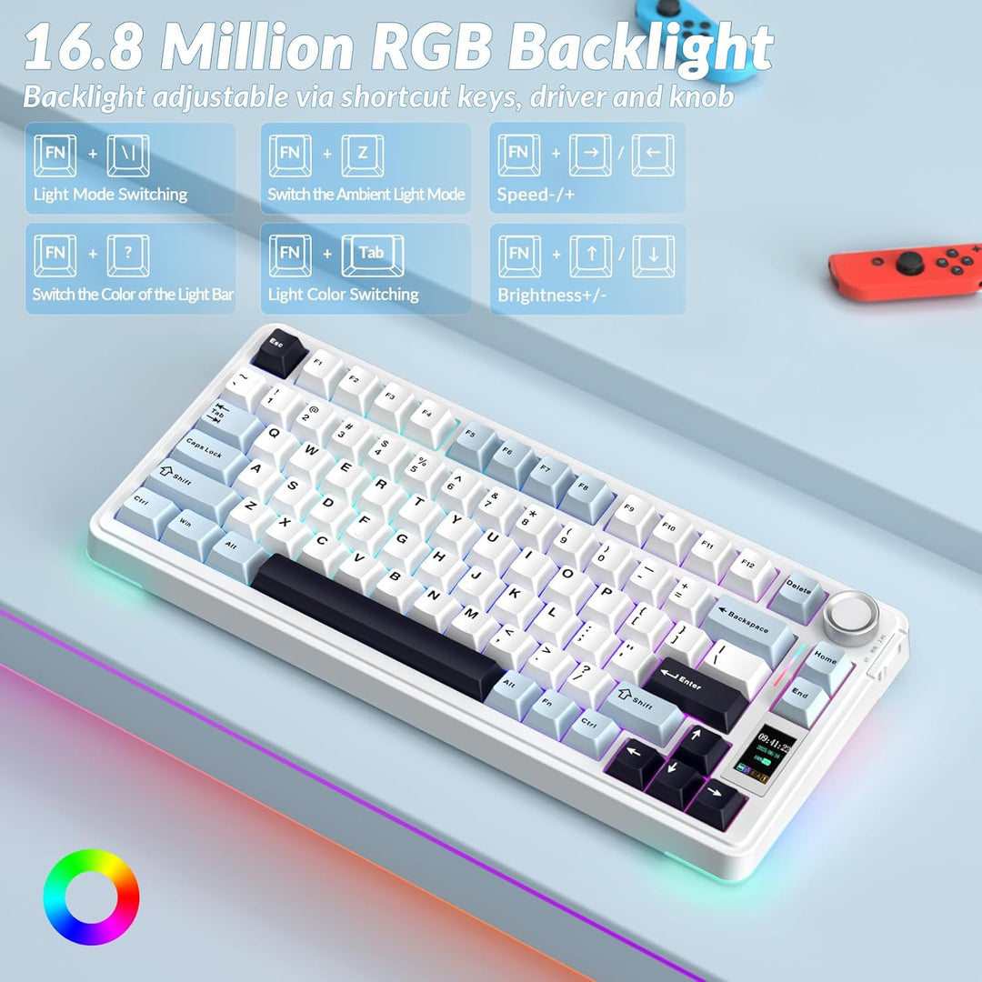 AULA Teclado mecánico inalámbrico S75 PRO con pantalla y perilla, 7...