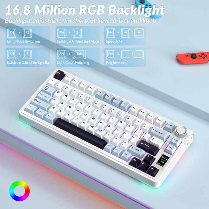 AULA Teclado mecánico inalámbrico S75 PRO con pantalla y perilla, 7...