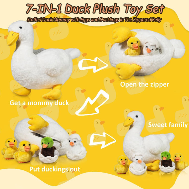 Juguete de pato de peluche 7 en 1, peluche de pato de 12" con 4...