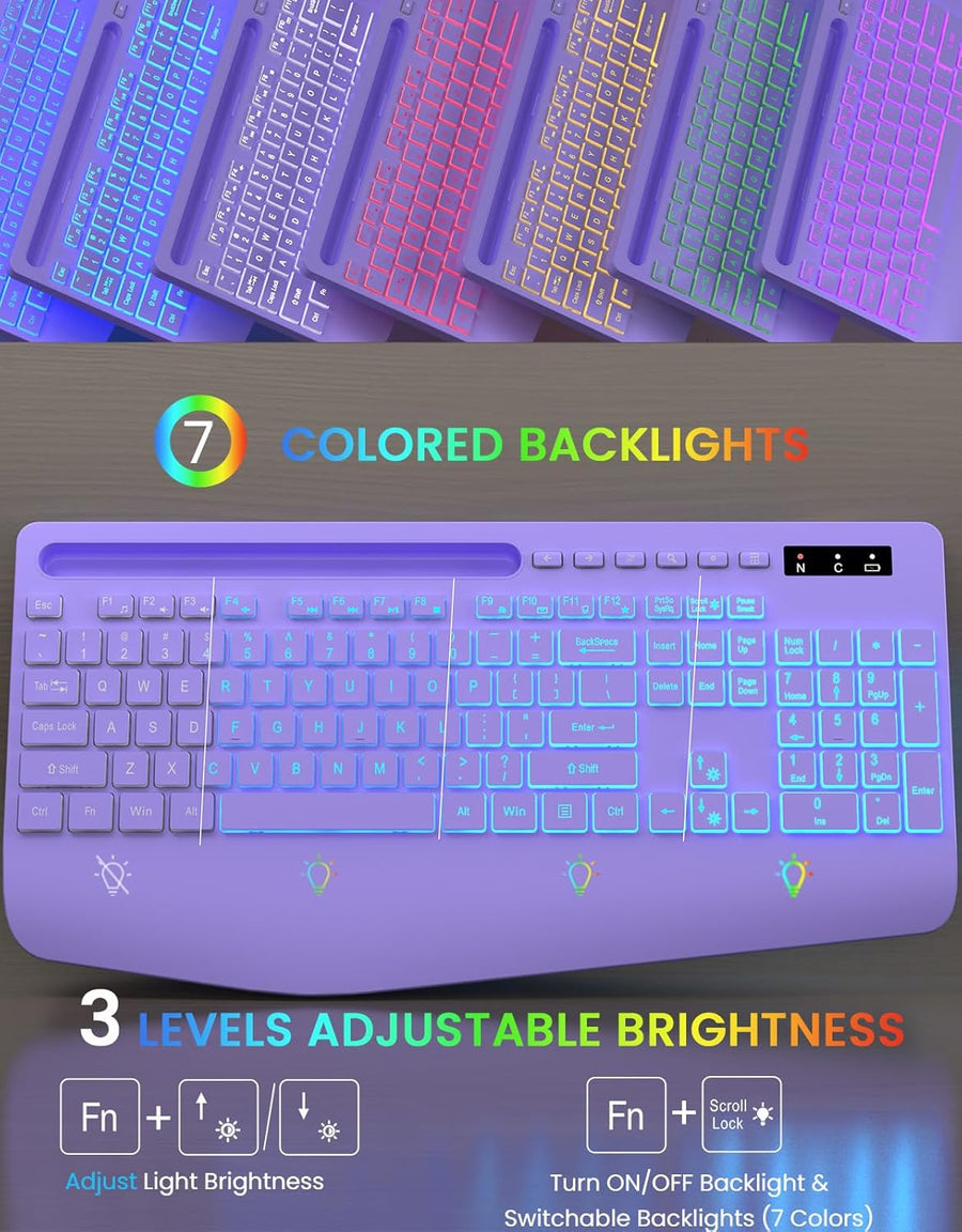 Teclado inalámbrico con retroiluminación de 7 colores, reposamuñeca...