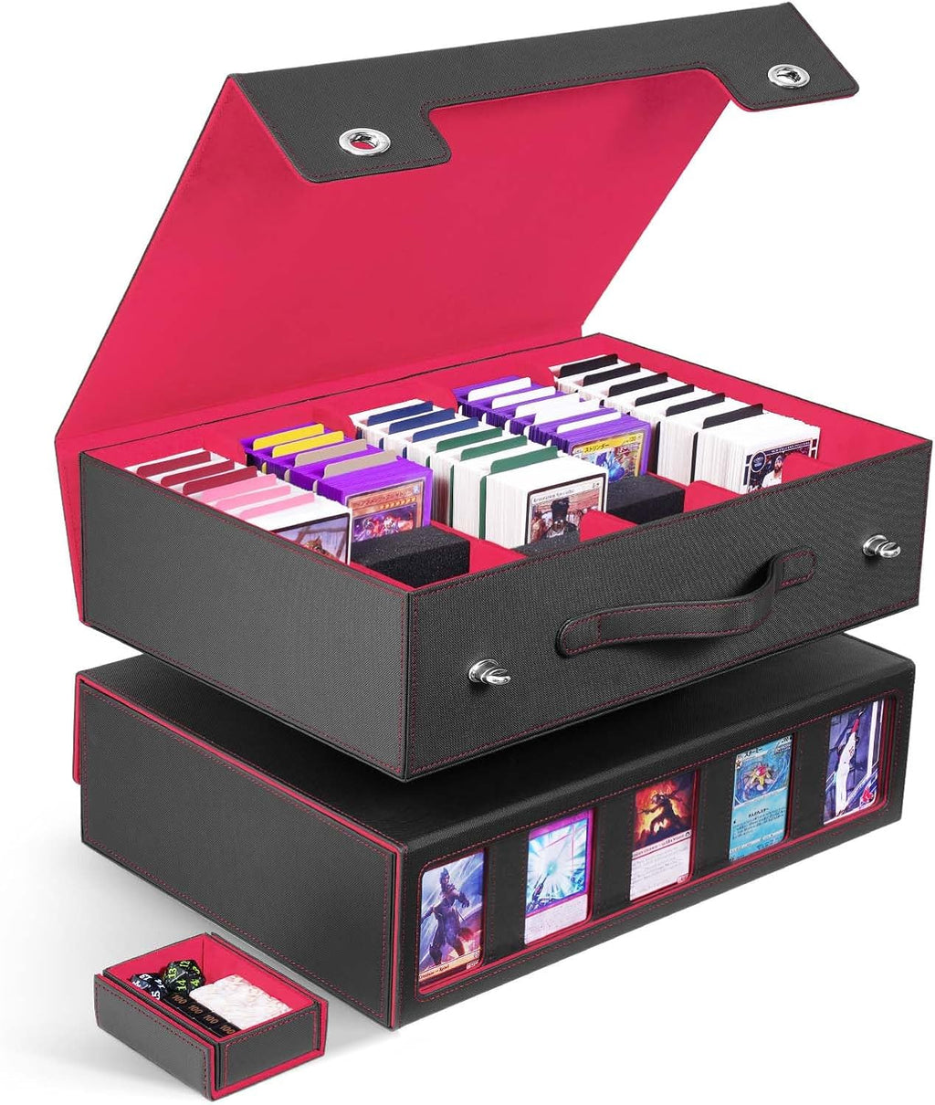 ZLCA Tarjetero/caja de almacenamiento para cartas de 5 filas con asa, caja de almacenamiento MTG