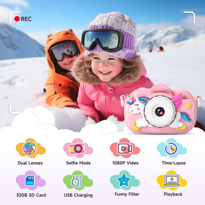 MAVOKIS Cámara digital para niños de 3 a 8 años, cámara 1080P para...