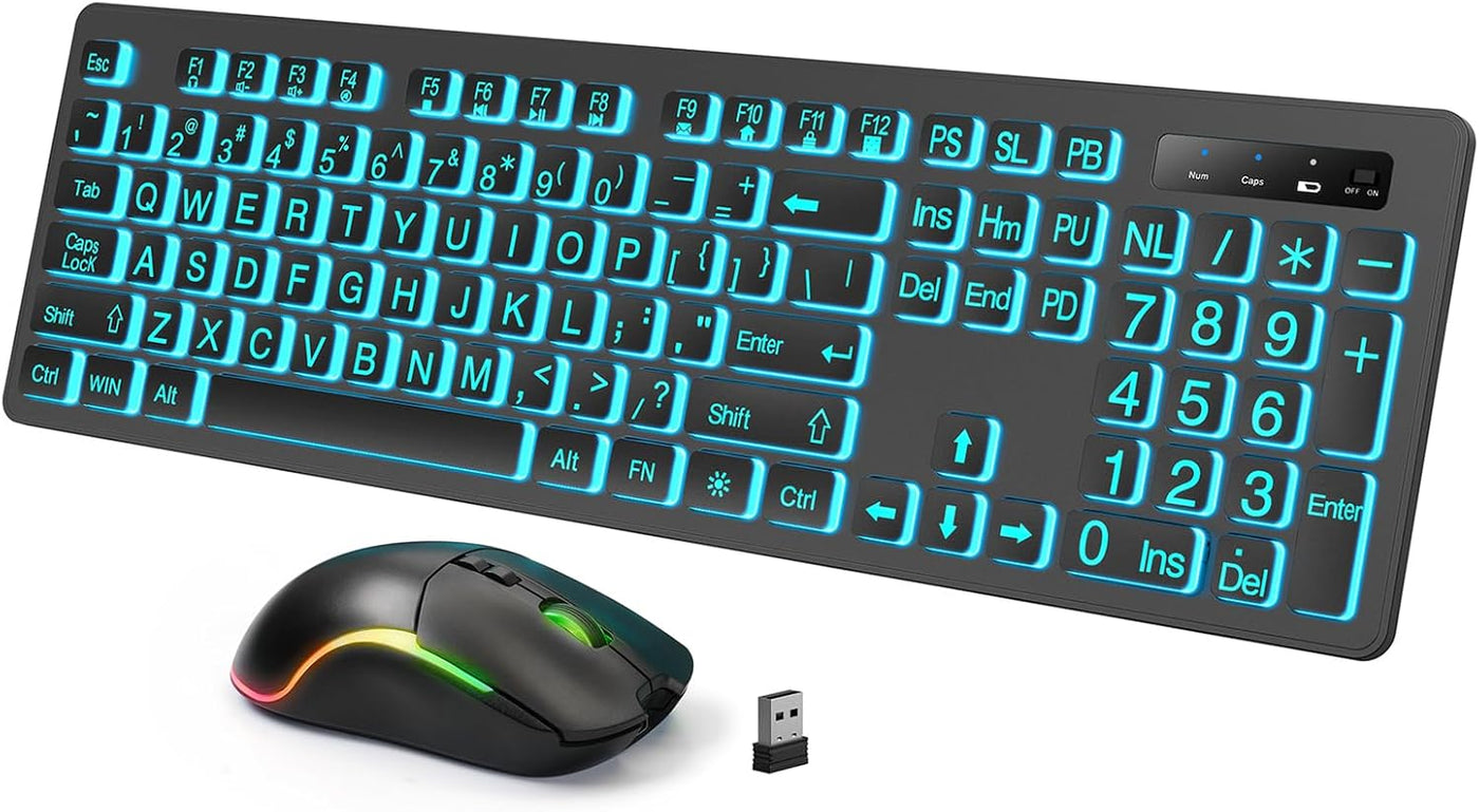 Combo de teclado y mouse inalámbricos: teclado retroiluminado de im...