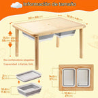 FUNLIO Mesa sensorial de madera para niños pequeños de 1 a 5 años, mesa de actividades para niños de 3 niveles de altura ajustable con tapa de madera contrachapada antideformación, mesa de arena y agua para interiores y exteriores, certificado CPC