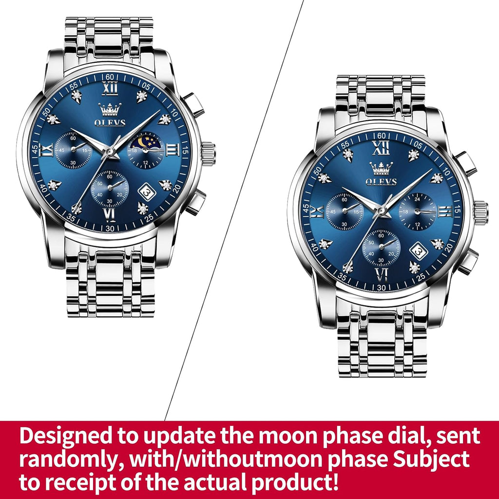 OLEVS Relojes de Hombre Lujo Impermeable Luminiscente Fácil de Leer Cronógrafo Oro Completo/Esfera Blanca/Esfera Negra Reloj de Pulsera con Calendario