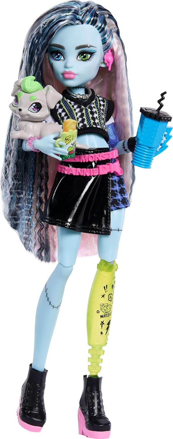 Muñeca Monster High, Frankie Stein con suéter recortado y falda de...