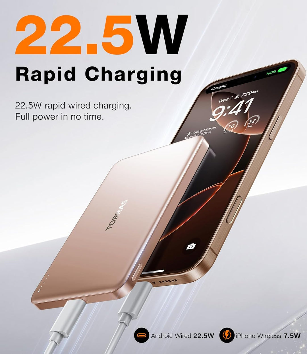 TORRAS MiniMag Power Bank, cargador portátil inalámbrico ultra delg...