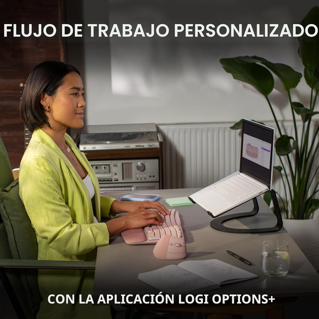 Logitech Wave Keys - Teclado inalámbrico ergonómico con reposamuñec...