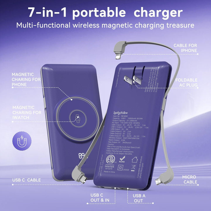 LUCKYFELLOW Cargador portátil magnético de 10000 mAh para iWatch y...