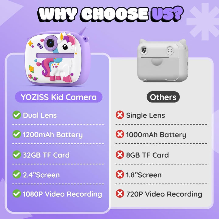 YOZISS Cámara Instantánea para Niños con Impresión, Cámara Digital...