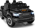 First Ride On Juguetes de paseo de 24 V para niños grandes, auto eléctrico RAM 1500 RHO con licencia para niños con control remoto, camión con Bluetooth, luces LED, almacenamiento de cama de camión