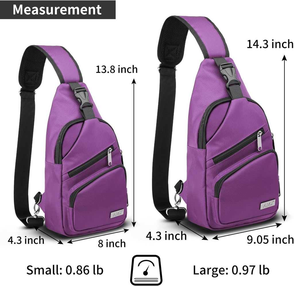 Bandolera cruzada para hombres y mujeres, mochila casual para el hombro, bolsa de pecho para senderismo y viajes (pequeña, púrpura)