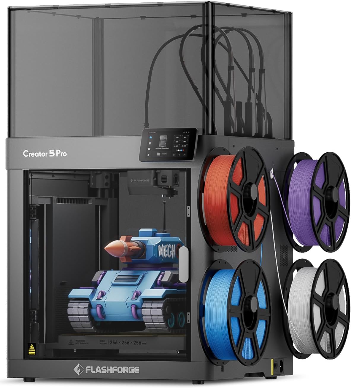 FLASHFORGE Impresora 3D Creator 5 Pro con 4 cabezales de herramientas, impresión industrial multimaterial y color, cámara con calefacción activa de 149 °F, sistema de residuos casi cero, impresión