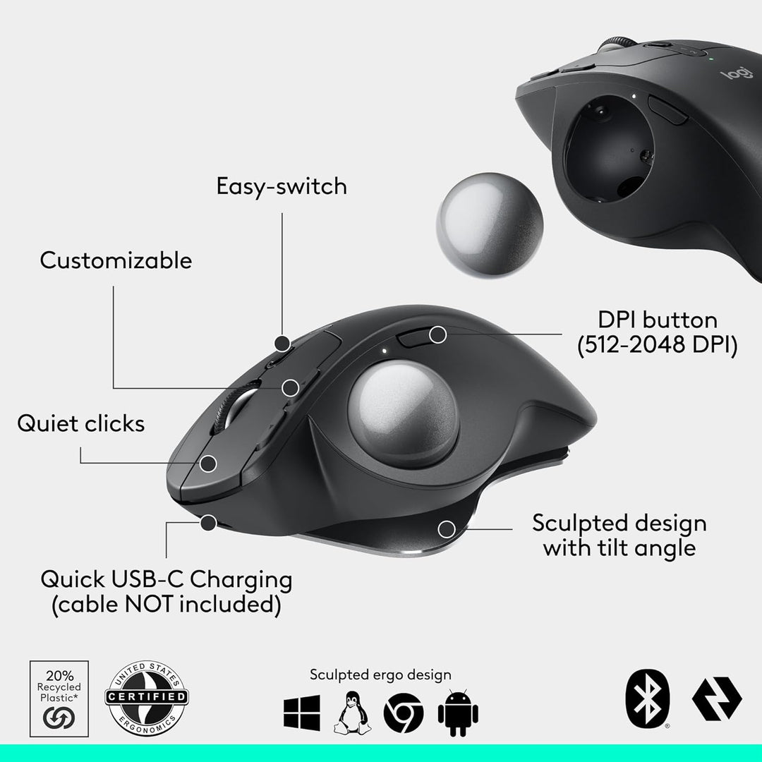 Logitech MX Ergo S Mouse de trackball inalámbrico avanzado, ratón i...