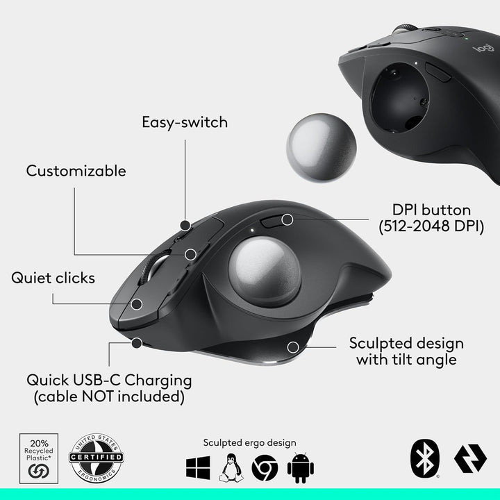 Logitech MX Ergo S Mouse de trackball inalámbrico avanzado, ratón i...