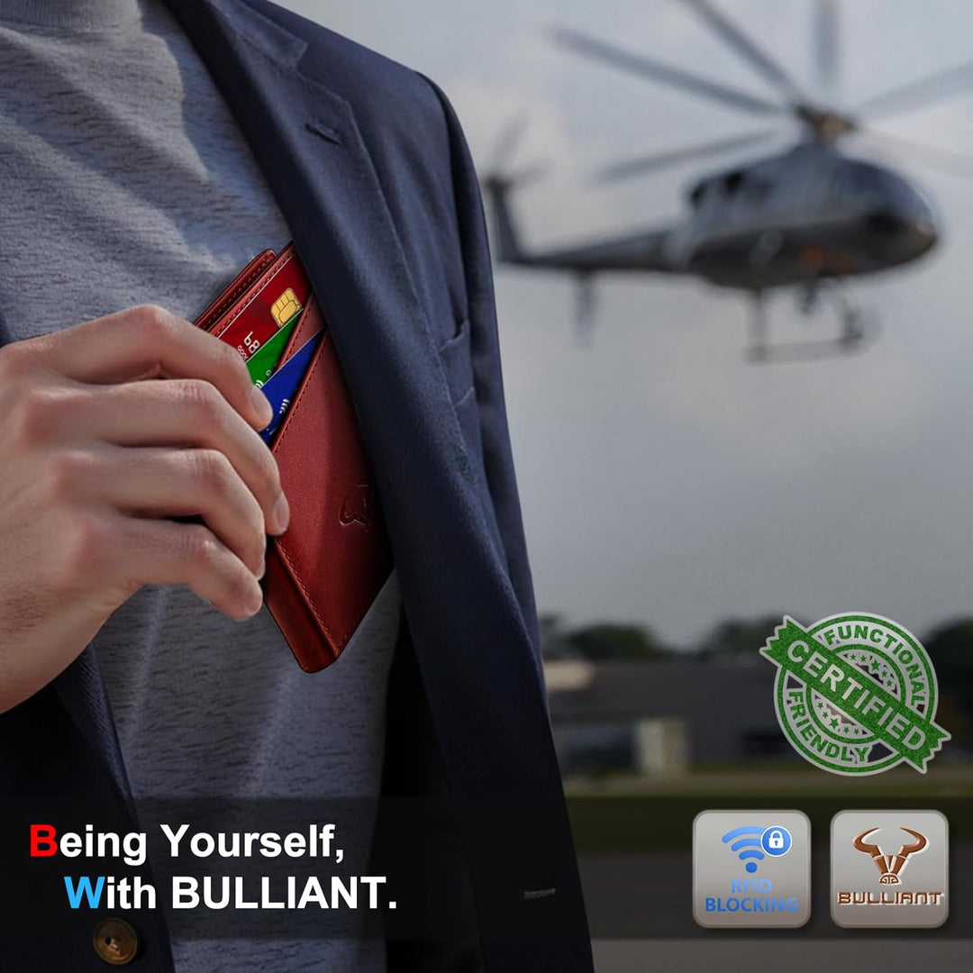 BULLIANT Billetera para hombre, de cuero de grano superior, delgada...