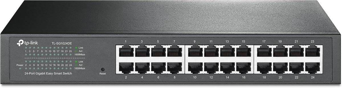 TP-Link - Switch Gigabit de 24 puertos, fácil gestión inteligente, fácil instalación, escritorio/montaje en rack, metal resistente con puertos blindados, compatible con QoS, Vlan, IGMP y agregación de