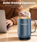 Supsonic - Taza de café autocalentable de 16 onzas, taza de café inteligente con calefacción más rápida de contacto directo de hasta 149 °F, juego de calentador de taza de café con apagado automático