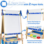 Joyooss - Caballete de arte para niños, caballete de pie ajustable para niños con tablero magnético y pizarra, pizarra magnética para niños, caballete de arte con 2 rollos de papel, pinturas para