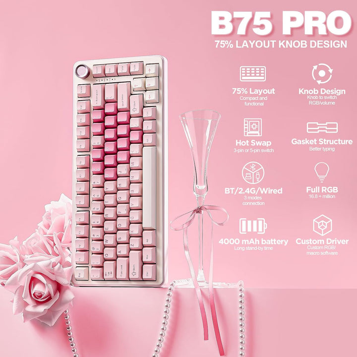 YUNZII B75 PRO Teclado mecánico inalámbrico, diseño 75% con perilla...