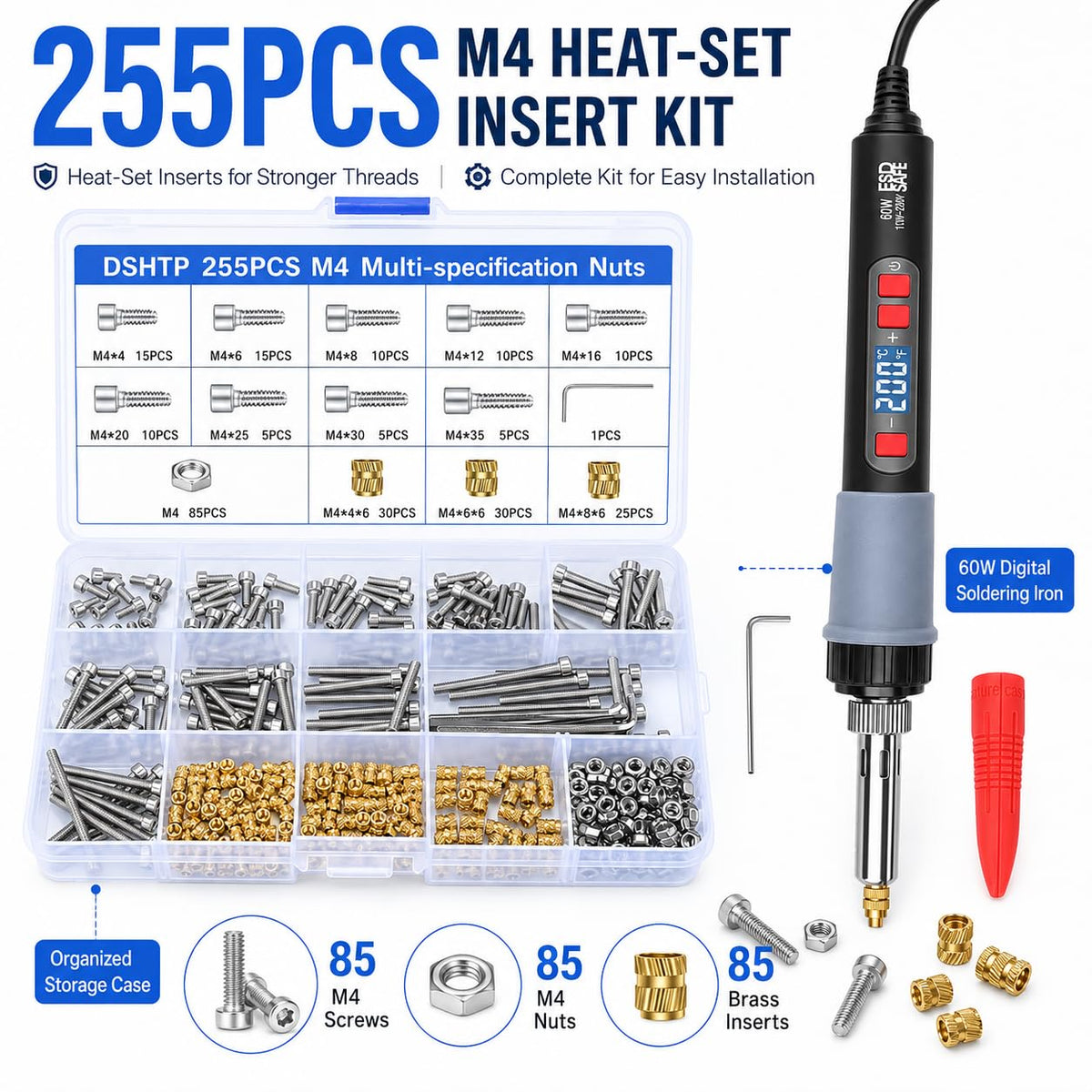 Kit de inserción de calor M4 para impresión 3D, insertos roscados Kit de