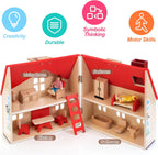 WOODMAM Casa de muñecas plegable de madera con muebles para juegos de