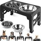 Cuencos elevados para perros medianos y grandes, comedero antideslizante para perros con 1 plato de acero inoxidable y 1 cuenco de alimentación lenta, cuencos elevados ajustables de 5 alturas a 3.15 pulgadas -8.66 pulgadas -9.84 pulgadas -11.02 pulgadas