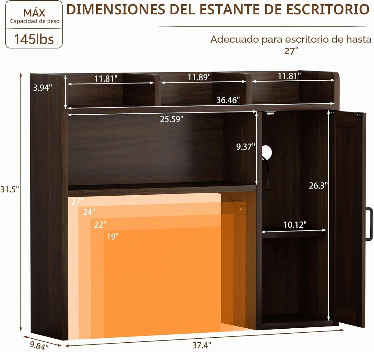Estantería de escritorio, gabinete de escritorio con luces LED RGB
