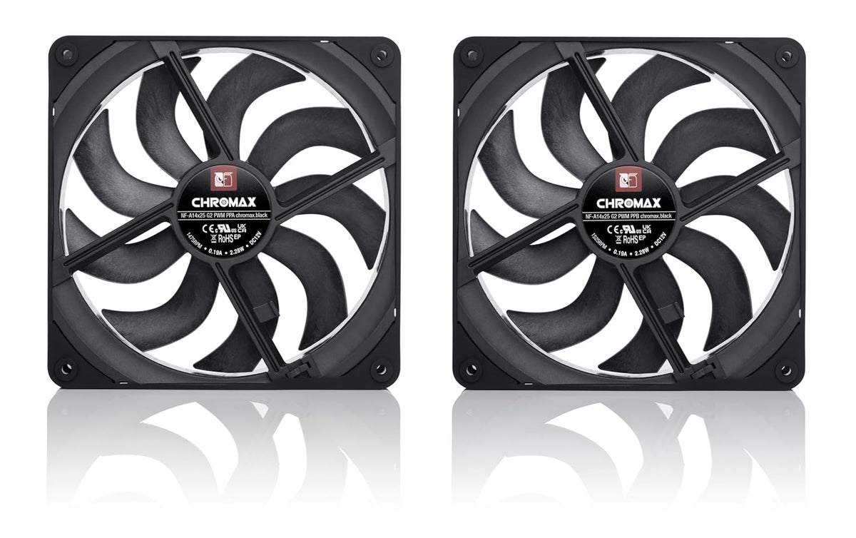 Noctua NF-A14x25 G2 PWM Sx2-PP chromax.Black, Juego de Ventiladores...