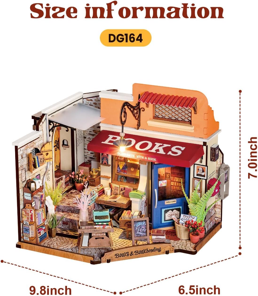 Rowood Kit de casa en miniatura, kit de construcción de mini casa para el día de la madre con LED, kits de manualidades de casa de muñecas para adultos, cumpleaños para mujeres a partir de 14 años (librería de esquina)