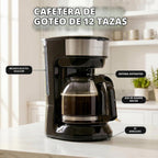 OVENTE Cafetera de goteo para 12 tazas con interruptor Easy On/Off, negra CM412B