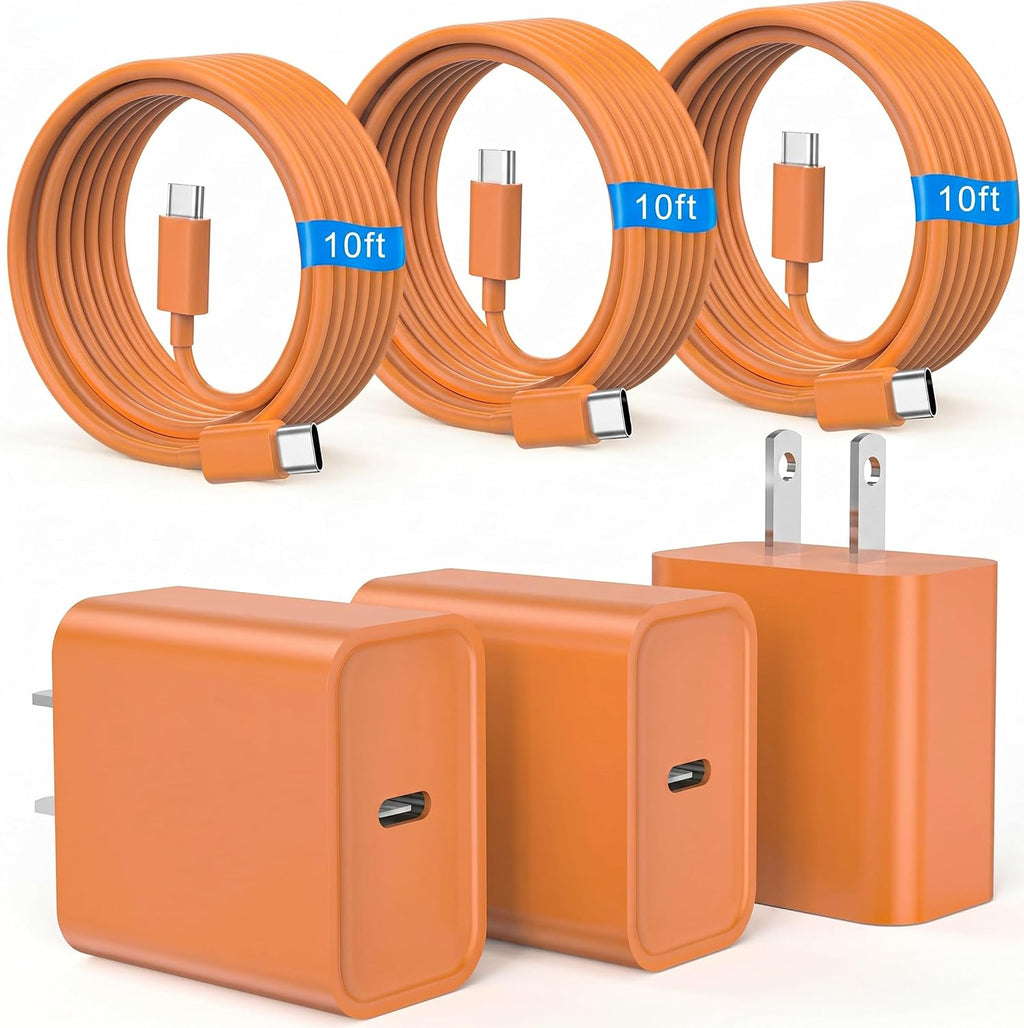 Cargador de carga rápida para iPhone 17, 16, 15, paquete de 3 cargadores USB C PD de 20 W con cable de 10 pies, cable USB C tipo C para iPhone 17/17 Pro/17 Pro Max/16/16 Plus/16 Pro/16 Pro Max/15/15