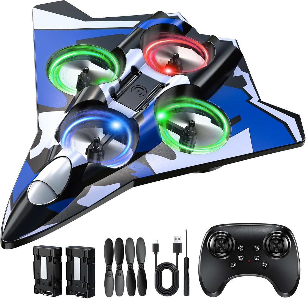 Avión de espuma Rc Planes con luces LED, avión de control remoto, avión de combate para niños y adultos de 8 a 16 años, 360 °F, rollo de acrobacias, drones para niños de 8 a 12 años, regalos