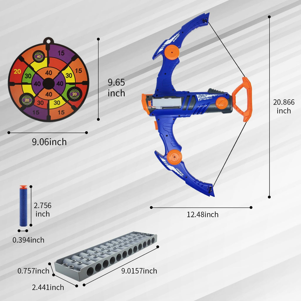 Arco y flecha de juguete para balas de pistola Nerf, juego de tiro con bala de espuma de 12 dardos con 36 dardos de espuma, 1 gafas y objetivo, regalo de cumpleaños para fiesta (azul)