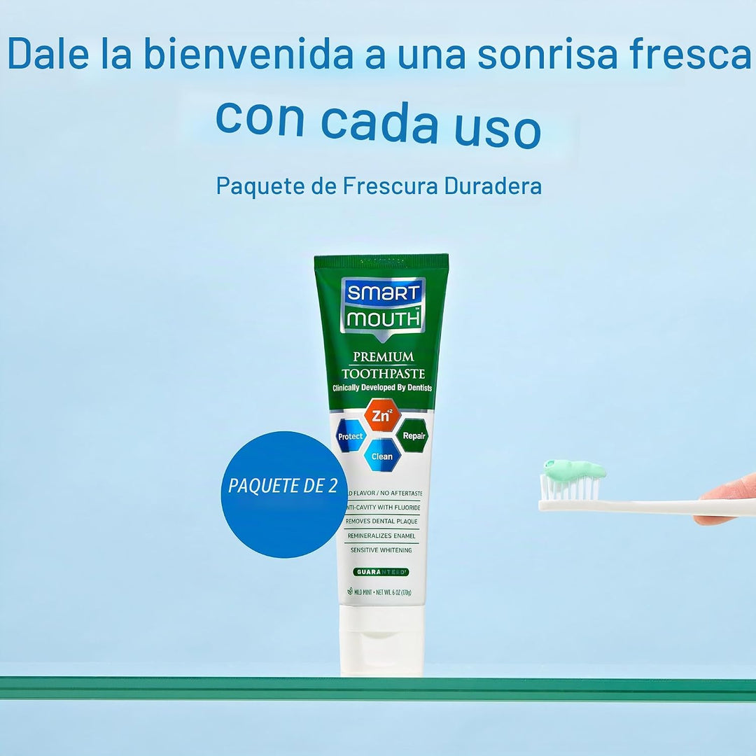 SmartMouth Pasta de dientes anticaries + zinc, flúor para la preven...