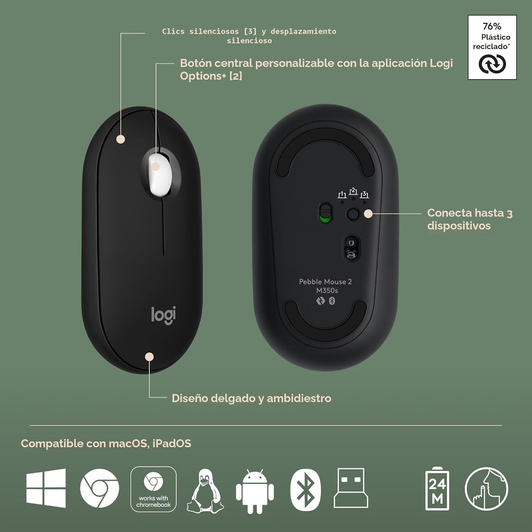 Logitech Pebble 2 Combo, teclado inalámbrico y mouse, silencioso y...