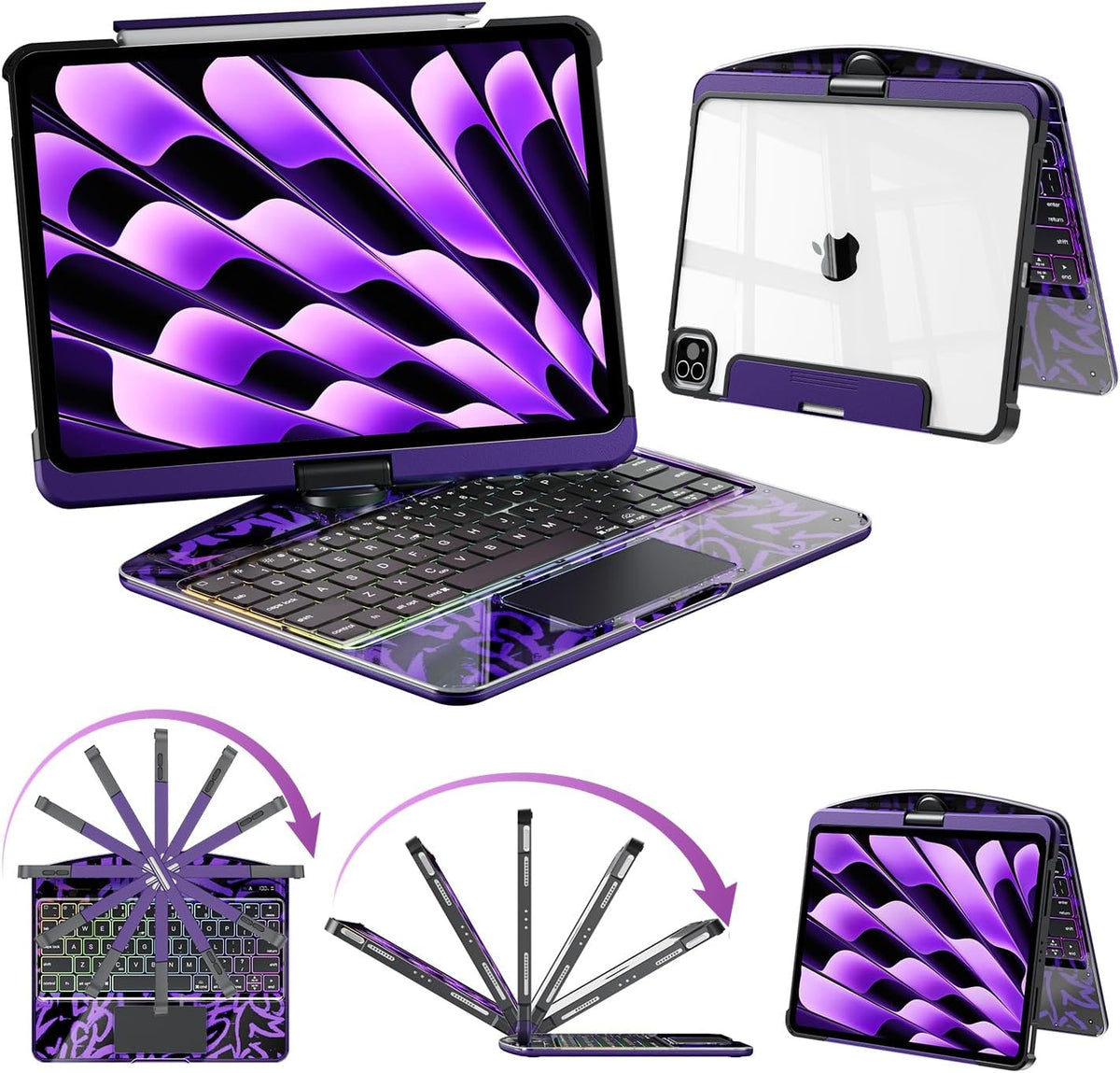 Funda de teclado Bluetooth inalámbrica de 360 ° para iPad Air de 13