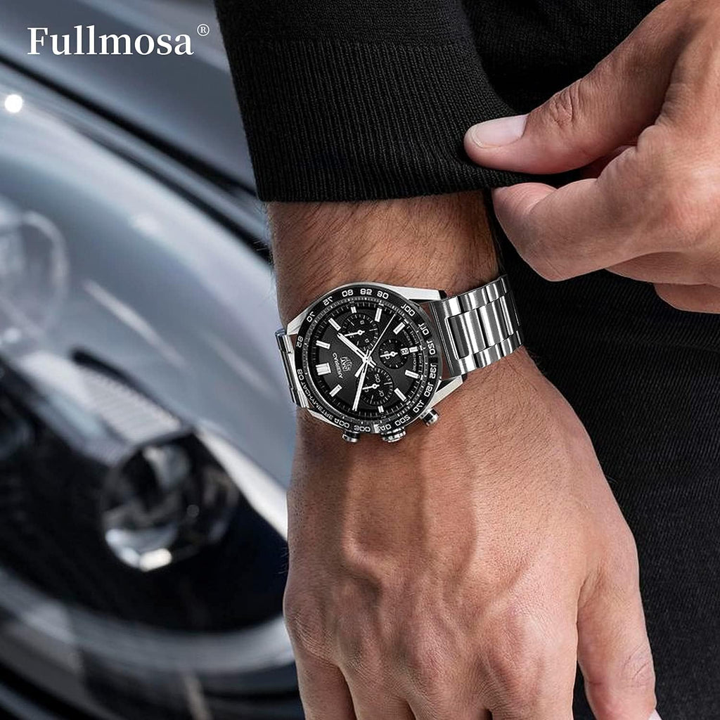 Fullmosa Correa de reloj de liberación rápida de acero inoxidable de 0.709 in y correa de reloj de cuero de 0.709 in marrón+hebilla plateada, Moderno