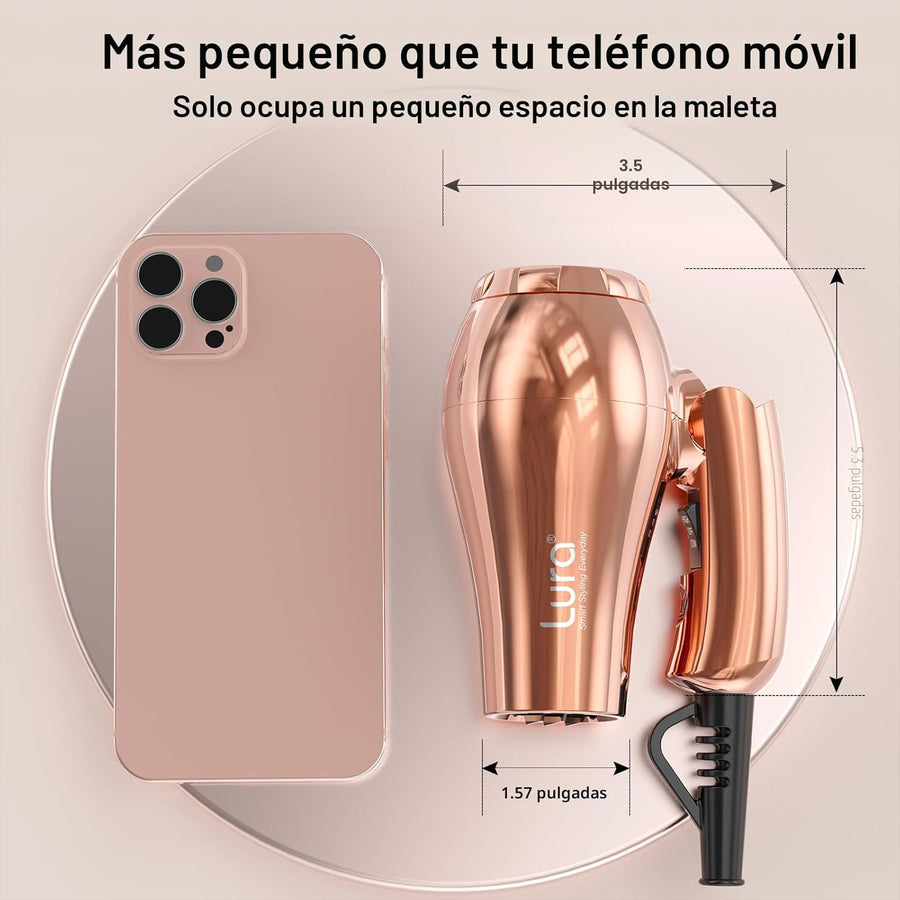 LURA Secador de pelo de viaje de doble voltaje con difusor, secador...