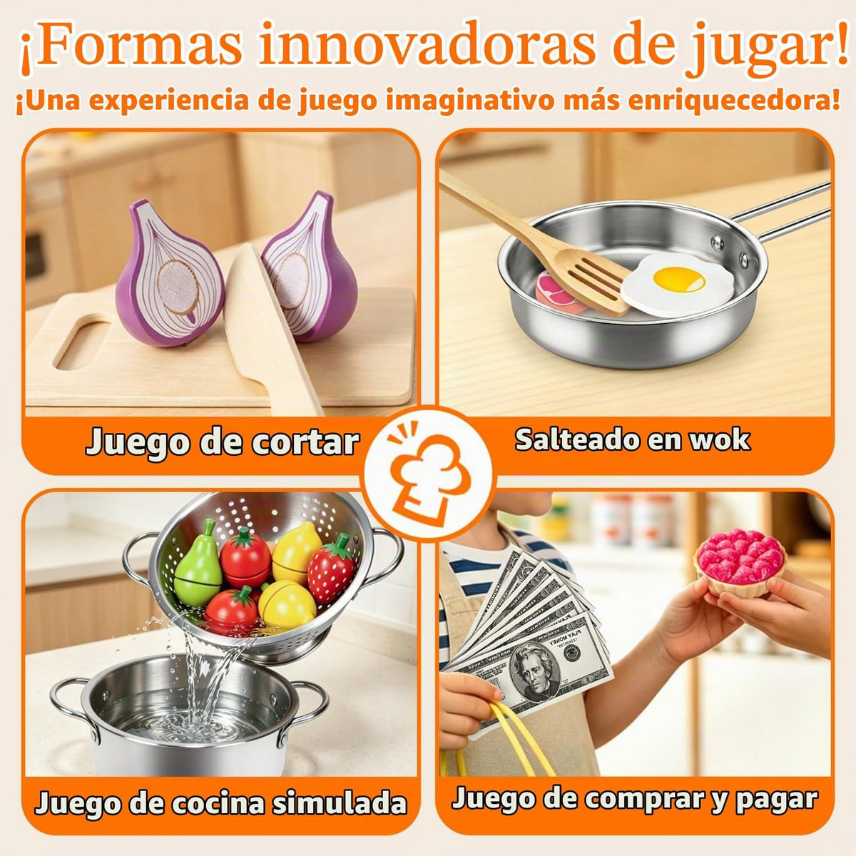 Juego de accesorios de cocina, juego de cocina para niños de acero