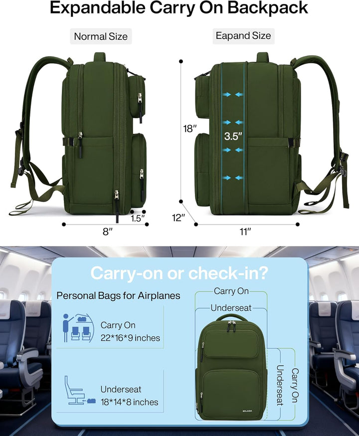 MILADA Mochila de viaje expandible de 28L a 39L, mochila de mano ap...