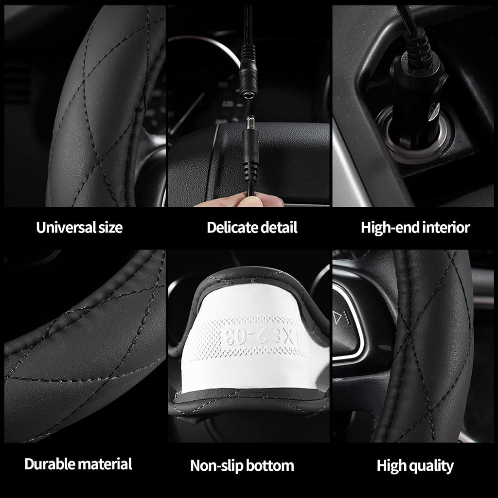 Funda térmica para volante, calentador de volante de lujo, calentador de manos rápido de 12 V, diámetro exterior de 14.5 a 15 pulgadas para volantes de automóvil de tamaño estándar
