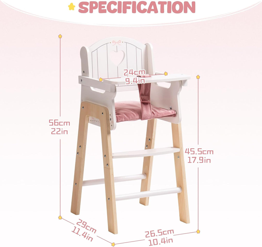 ROBOTIME Silla alta de madera para muñeca de bebé, silla de muñeca...