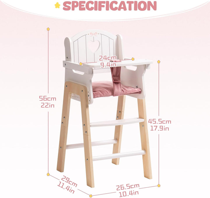 ROBOTIME Silla alta de madera para muñeca de bebé, silla de muñeca...